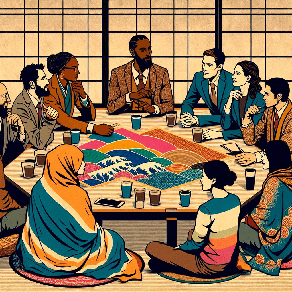 Create an image depicting a diverse group of people actively engaging and sharing feedback on a blog series, symbolizing community interaction and collaboration.