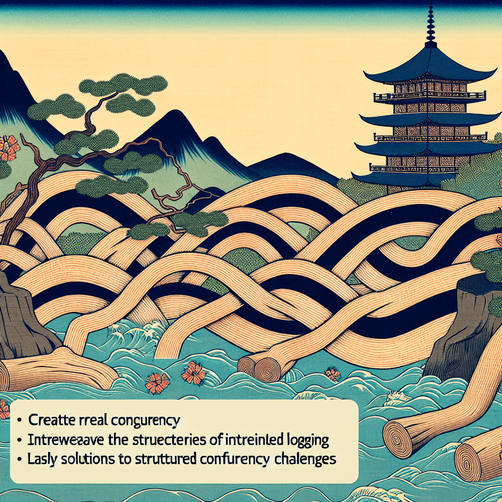 Create an image depicting the concept of real concurrency with elements of structured logging and final markers, symbolizing solutions to concurrency challenges.