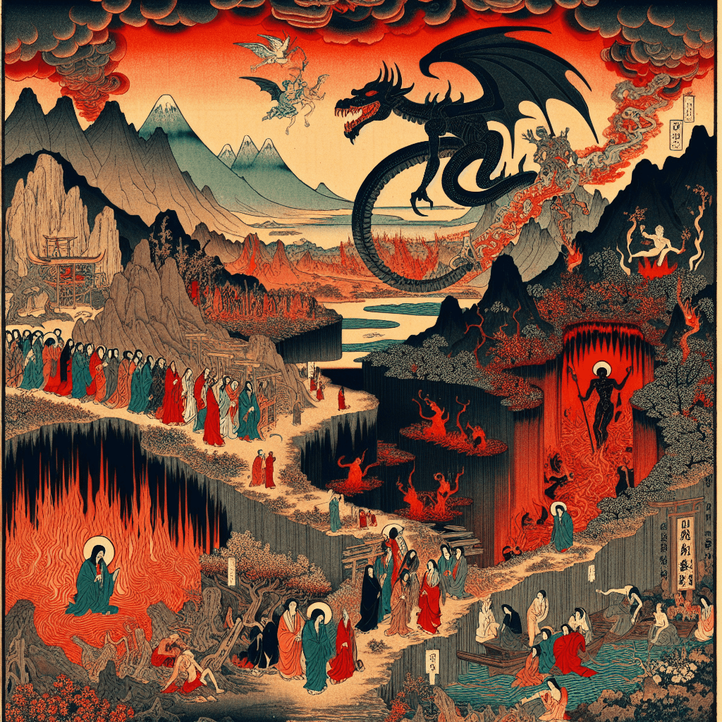 Create an image depicting the transformation of Gehenna from a literal, historical valley to a symbolic representation of hell, illustrating both its linguistic evolution and theological significance.