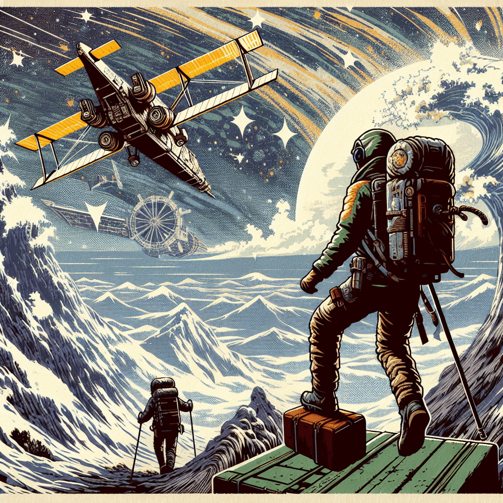 Create an image of an individual embarking on an epic journey to become a Space Guild Navigator, capturing the essence of adventure, determination, and the vastness of space.