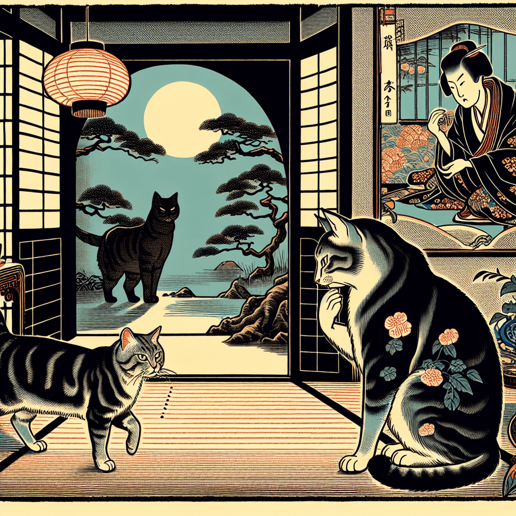 Create an image that illustrates the mystery and complexity of understanding cat behavior.