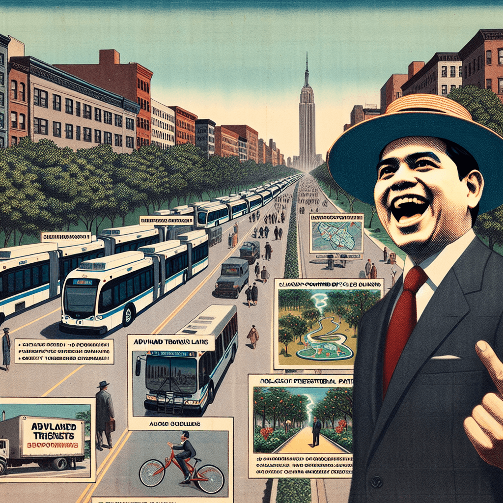 Create an image depicting Congressman Ritchie Torres presenting his vision for enhanced infrastructure and public transportation in the Bronx, emphasizing modern transit solutions and community connectivity.