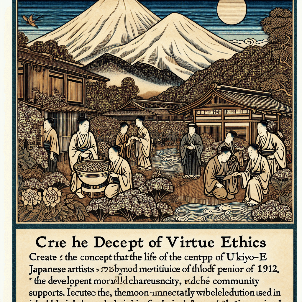 Create an image depicting the concept of virtue ethics, focusing on the development of moral character within philanthropic initiatives. Include symbols of generosity, integrity, and community support to illustrate the ethical cultivation in charitable actions.