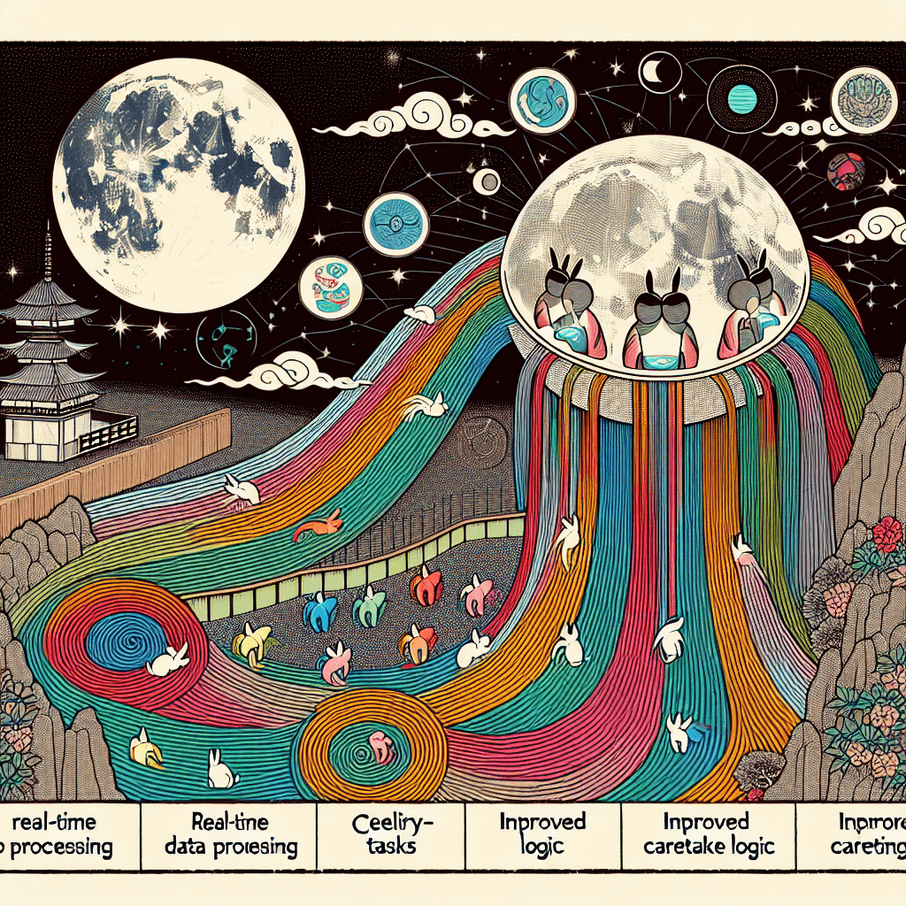 Create an image depicting the integration of Celery tasks into the Luna app, highlighting real-time data processing and improved caretaker logic.