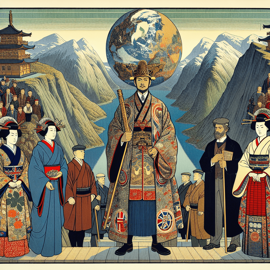 Create an image depicting Norway's monarchy as protectors of cultural heritage and advocates for global responsibility.