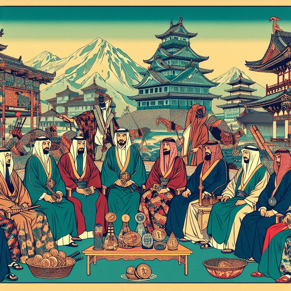 Create an image depicting Middle Eastern monarchies with varying degrees of exposure to cryptocurrency, illustrating tailored strategies and approaches for managing digital assets within their unique cultural and economic contexts.