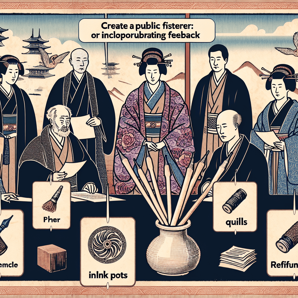 Create an image depicting the Belgian Monarchy engaged in a thoughtful process of incorporating feedback and refining content, symbolizing adaptability and responsiveness.