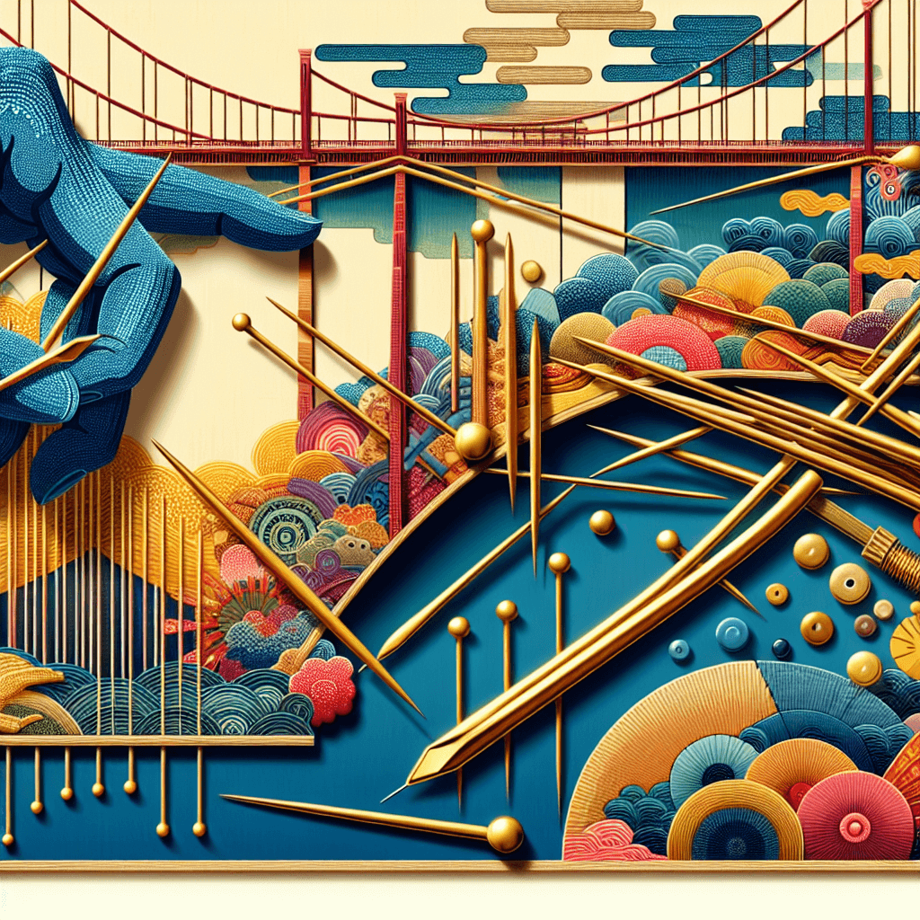 Create an image that symbolizes connection and dialogue, inspired by the concept of building bridges through the 'Golden Needle' series.
