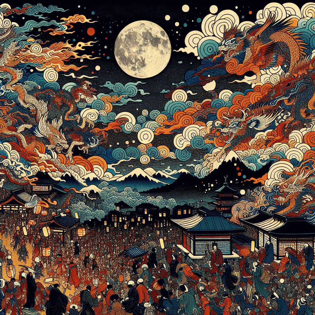 Create an image that depicts a night filled with visionary art and lifelong learning involving artificial intelligence.