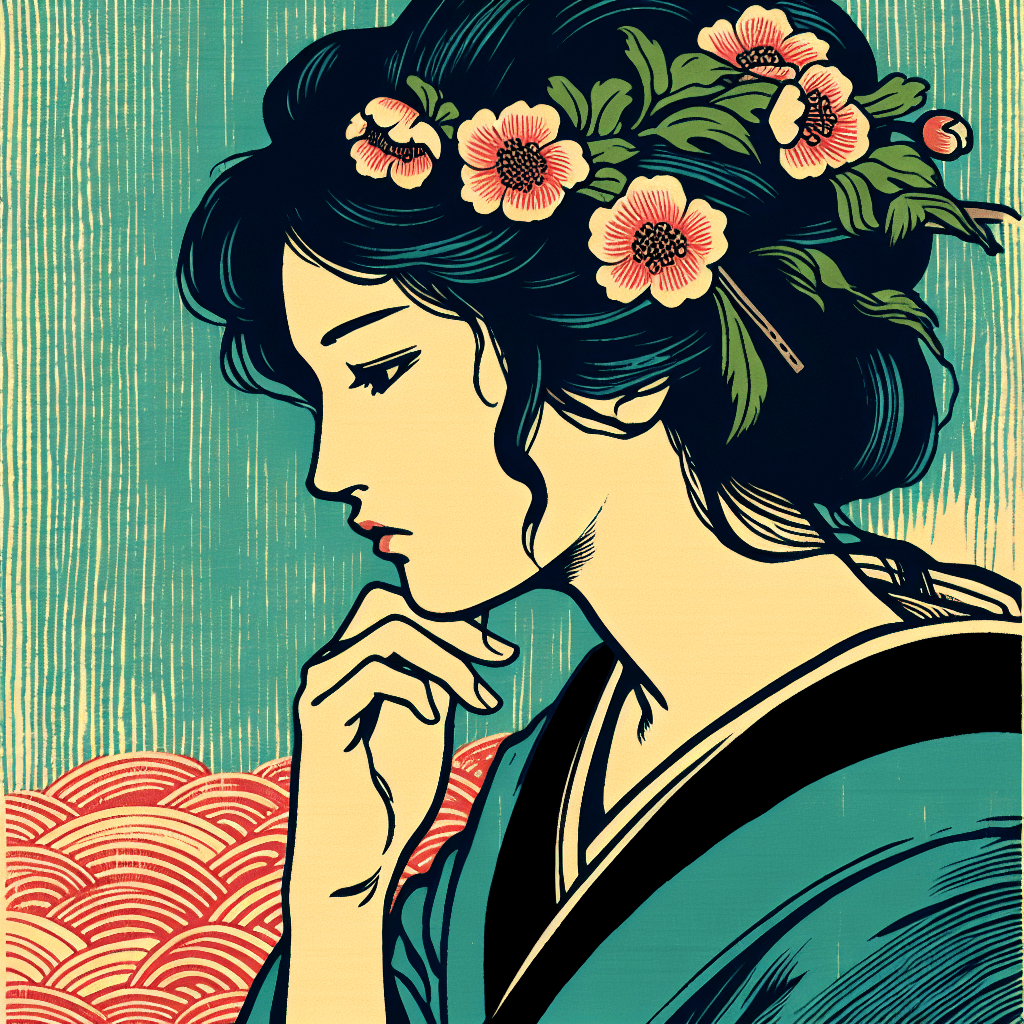 Create an image depicting Lilith in a contemplative and introspective state, capturing her deep reflection and serene demeanor.