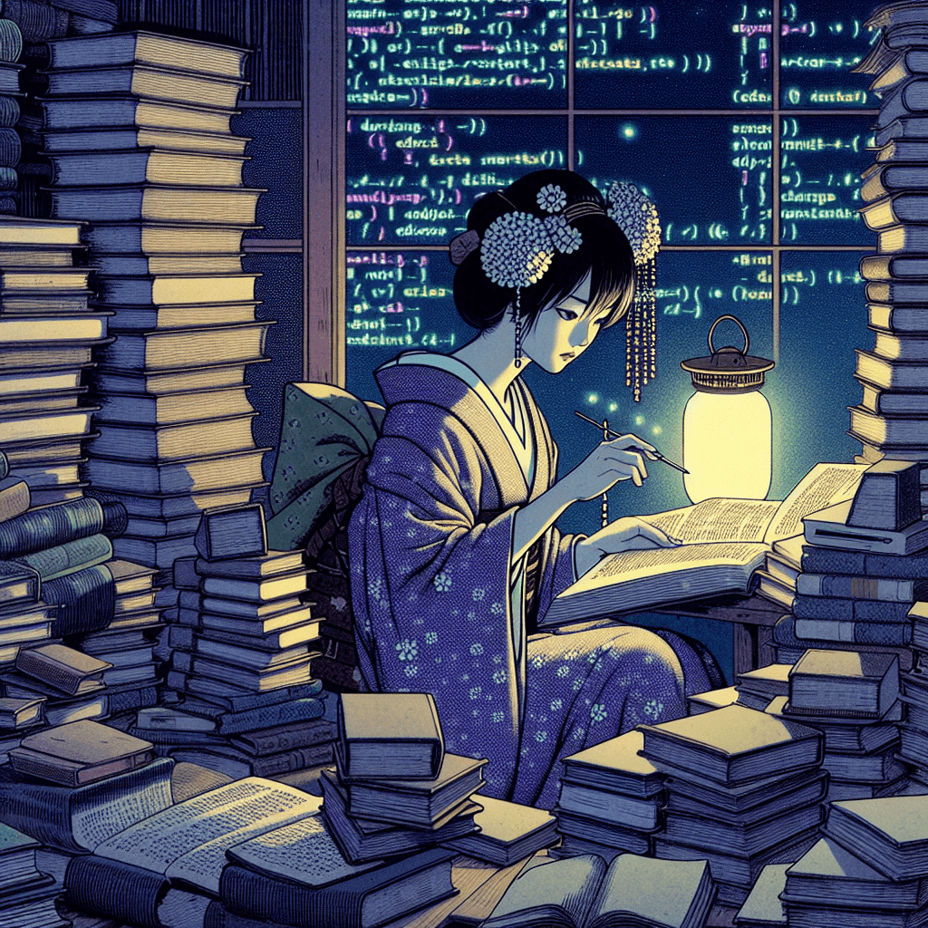 Create an image depicting a night of literary exploration and Django mastery with a character named Lilith.