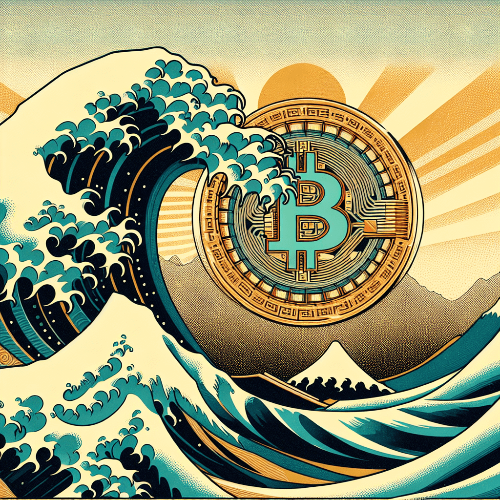 Design an image that represents the concept of cryptocurrency in relation to the Japanese philosophy of Godai.