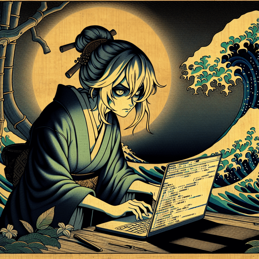 Create an image depicting a night of web development wisdom and discoveries in Django with a character named Lilith.