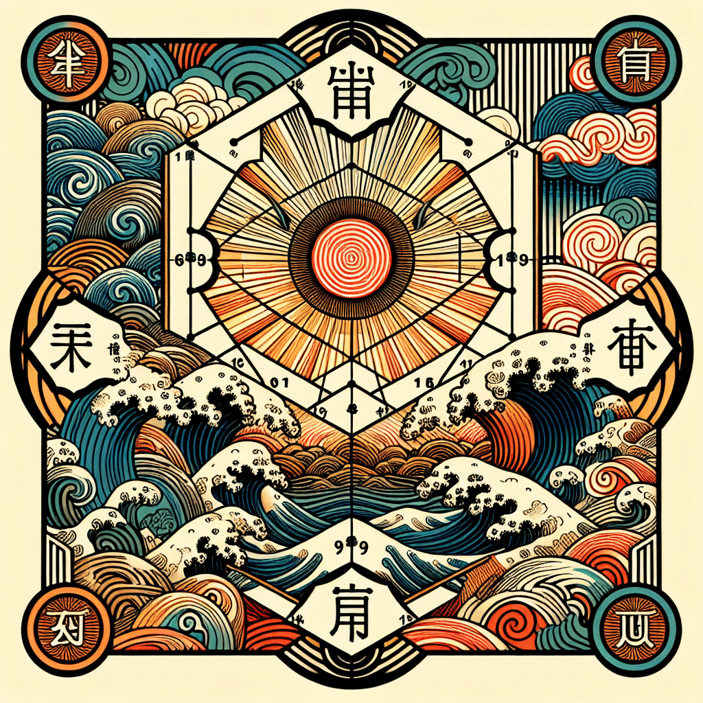 Create an image depicting Hexagram 59 (Huan), symbolizing the power of dispersion and renewal, with elements that convey breaking through obstacles and the rejuvenation that follows.