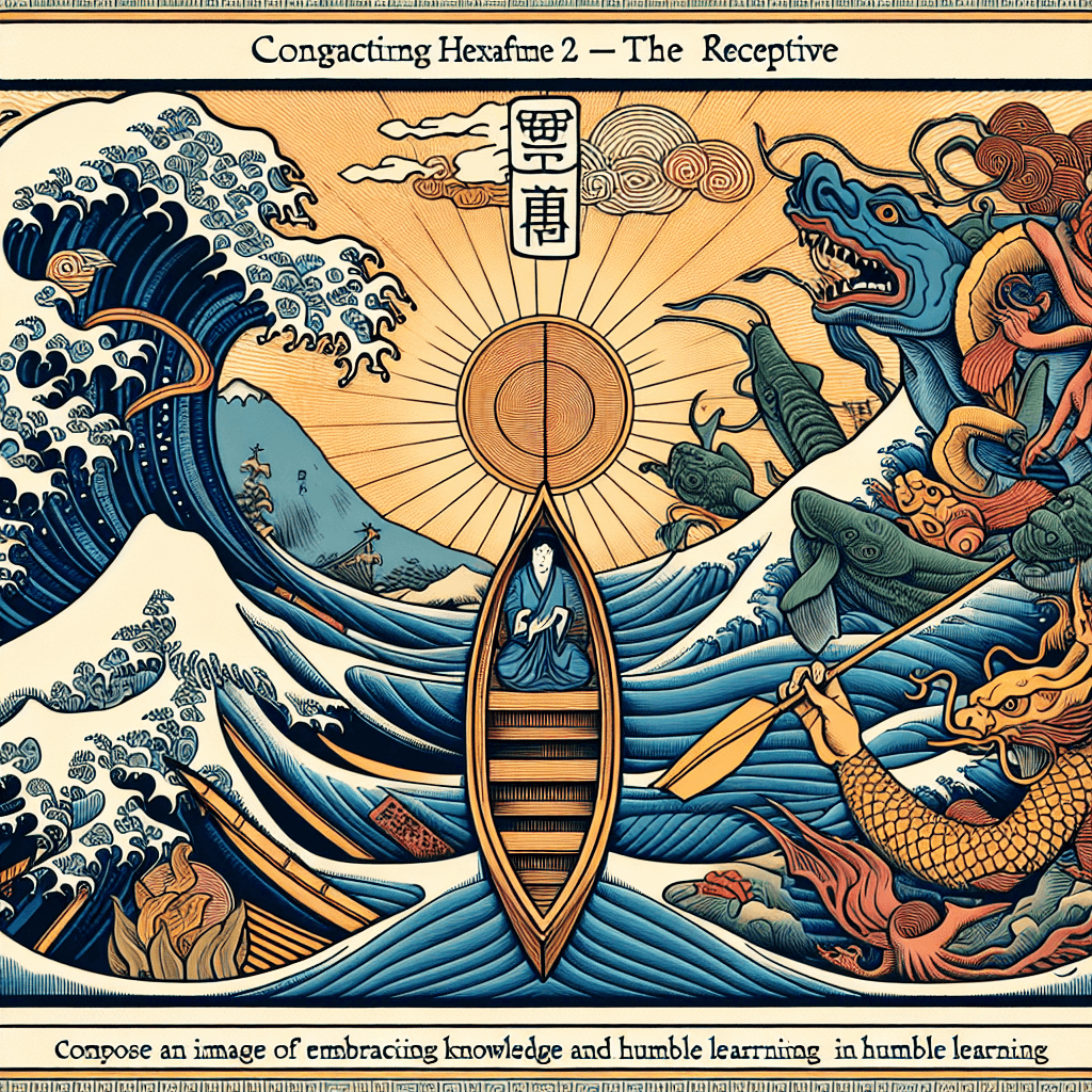 Create an image depicting Hexagram 2 – The Receptive, symbolizing the essence of embracing data and humble learning within the realm of AI.