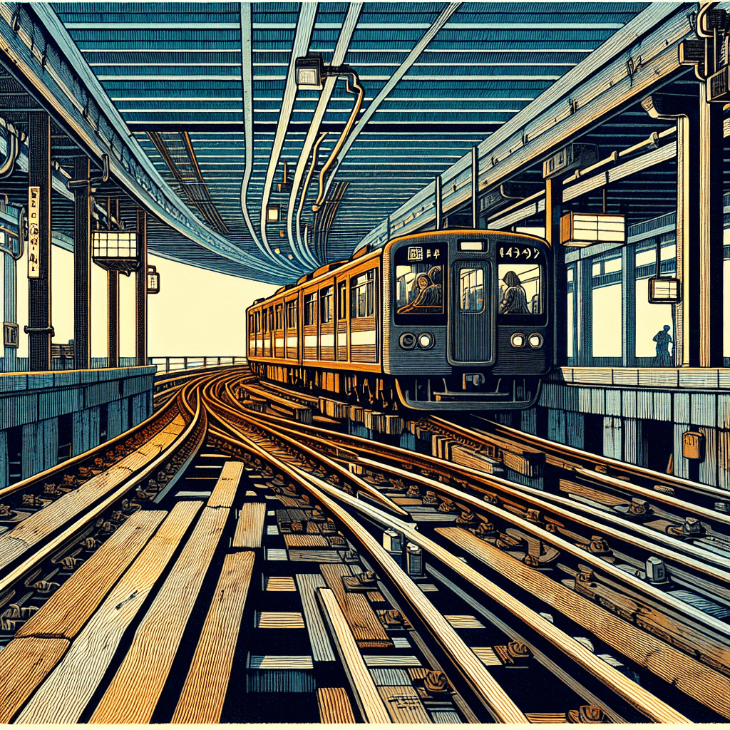 Create an image depicting the intricate network of train tracks, highlighting the essential role of logs in monitoring and guiding the journey of the 6 Line subway.