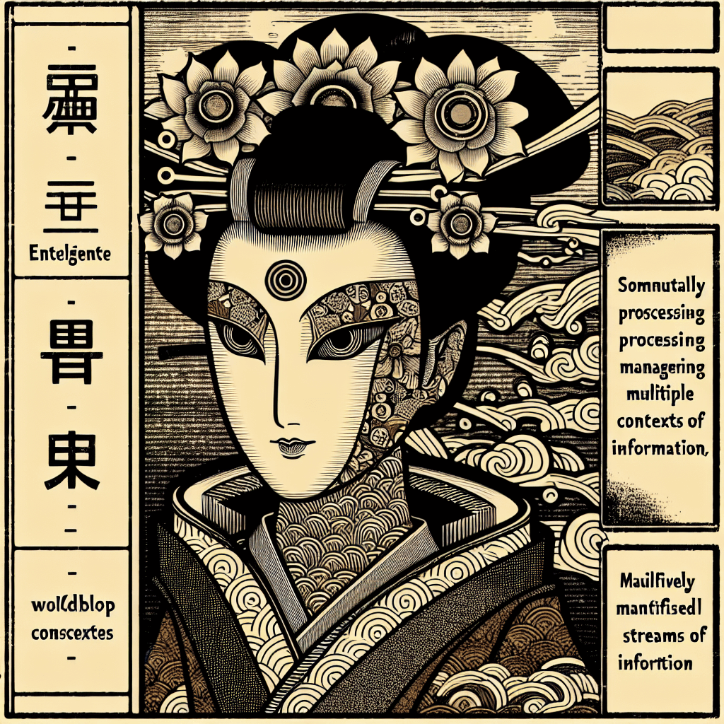 Create an image depicting a futuristic, intelligent entity named Lilith, capable of simultaneously processing and managing multiple contexts or streams of information.