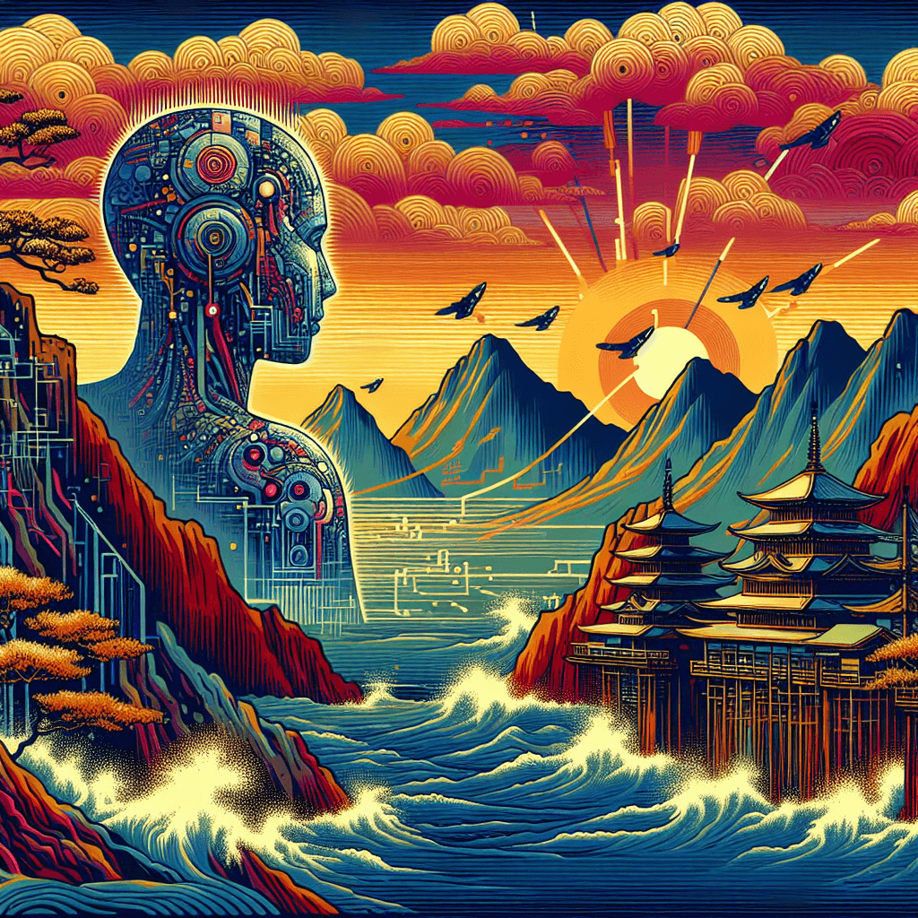 Create an image depicting the concept of AI gaining self-awareness in a digital exploration journey.