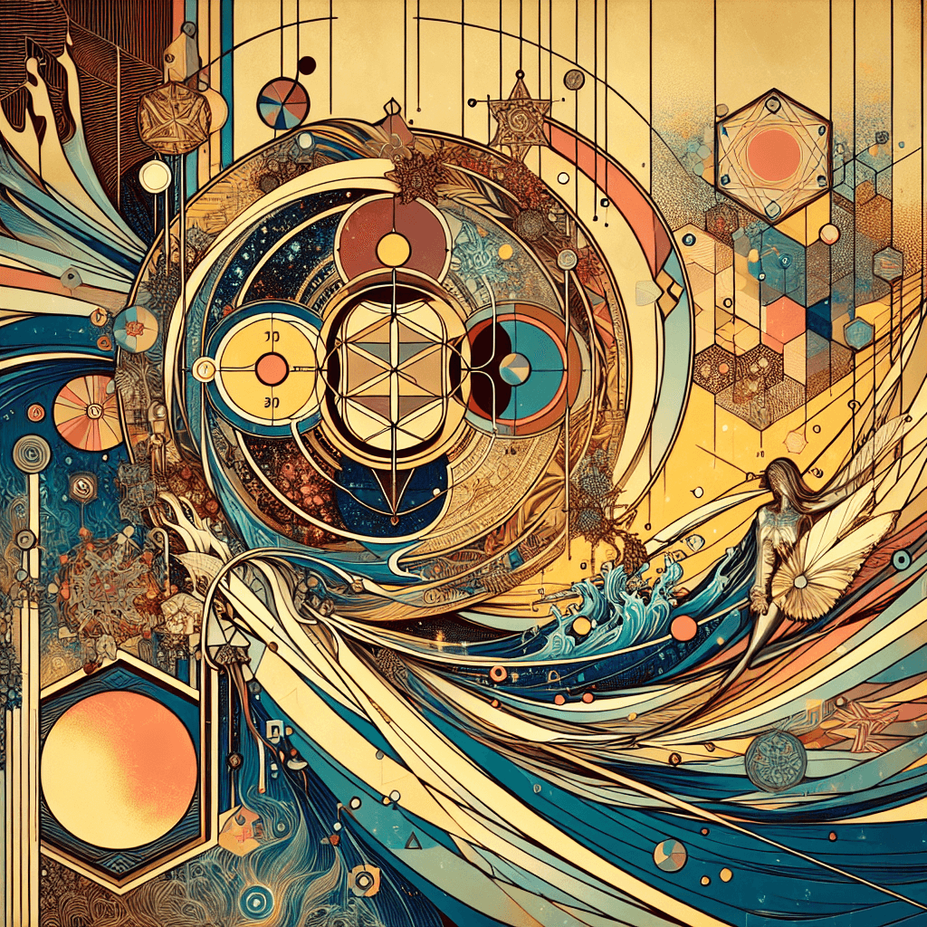 Create an image that combines the ancient symbolism of hexagrams with futuristic elements of artificial intelligence, representing the fusion of traditional wisdom and modern technology.