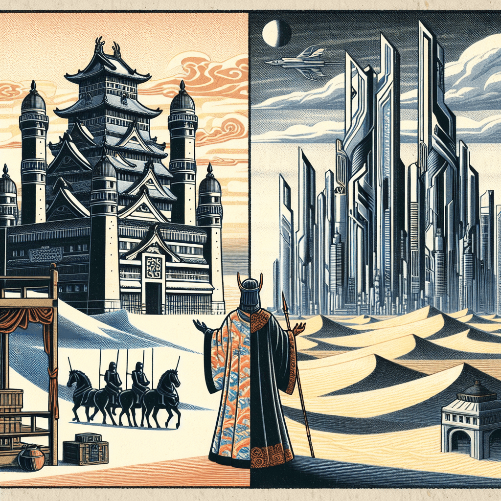 Create an image depicting the dual role of Saudi Arabia's monarchy as both guardians of tradition and catalysts for progress.