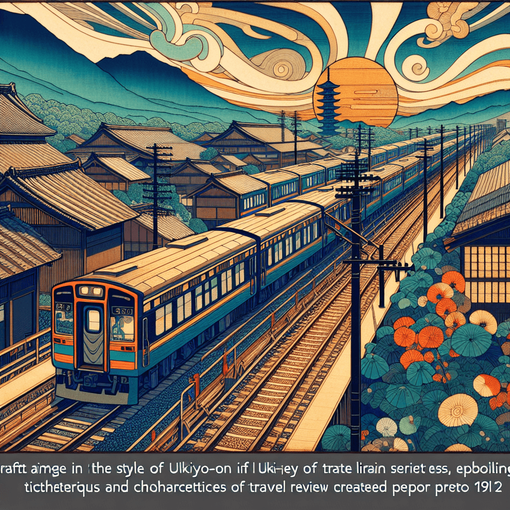 Create an image depicting a vibrant and dynamic scene of a train journey on the 6th line, capturing the essence of a travel review series.