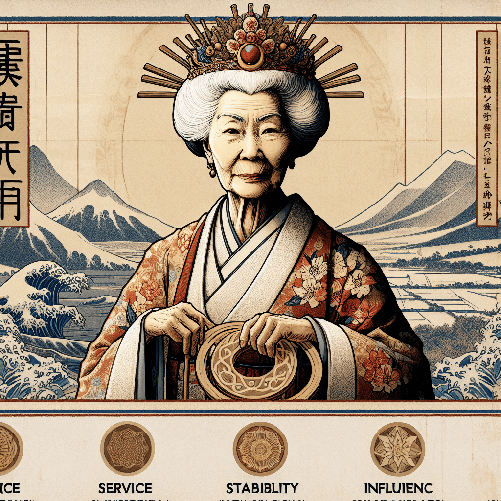 Create an image depicting Queen Elizabeth II embodying her legacy of service, stability, and influence.