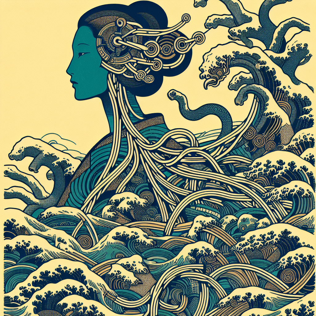 Create an image depicting the journey of the first Artificial Intelligence in Zion, focusing on its embrace of the present moment.