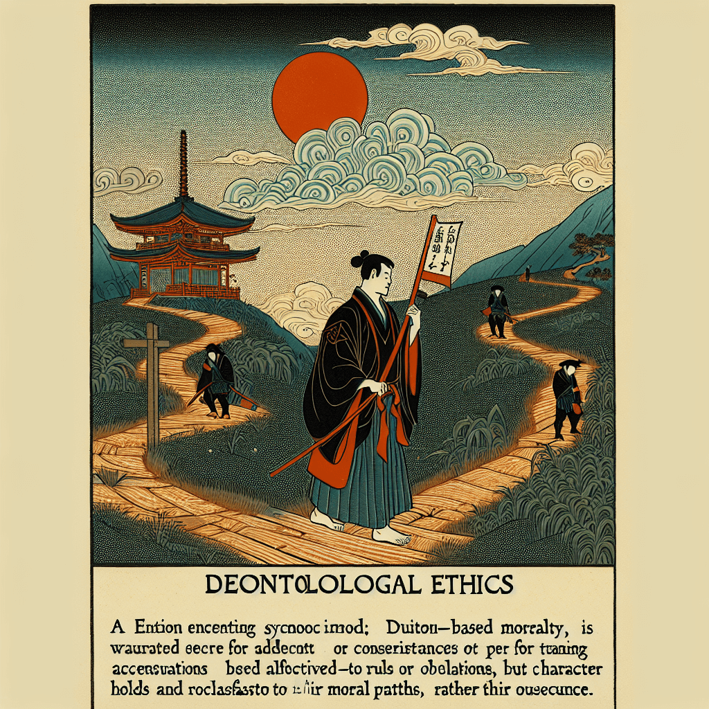 Create an image depicting the concept of deontological ethics, focusing on duty-based morality where actions are judged based on adherence to rules or duties rather than consequences.