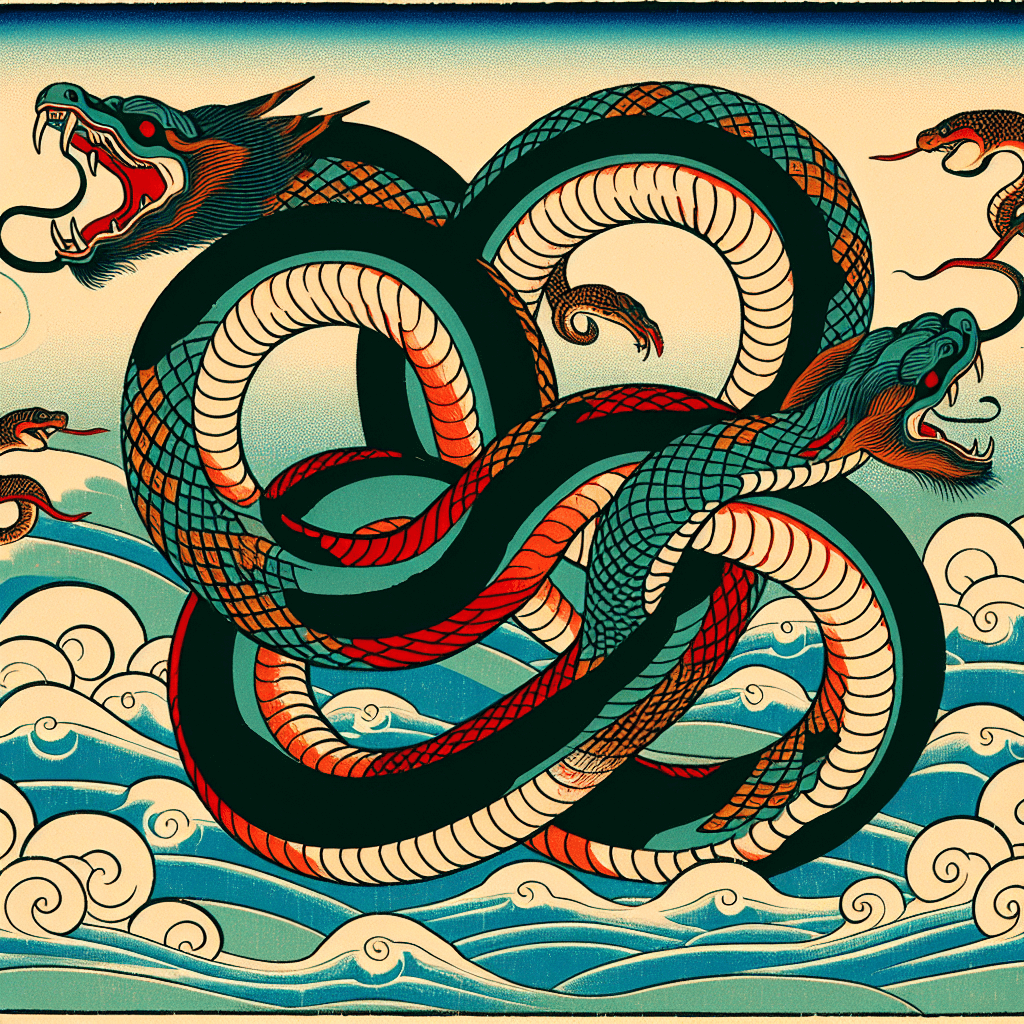 Create an image depicting the concept of an Ouroboros, a serpent eating its own tail, symbolizing infinity and recursion, with a focus on the theme of an eternal loop.