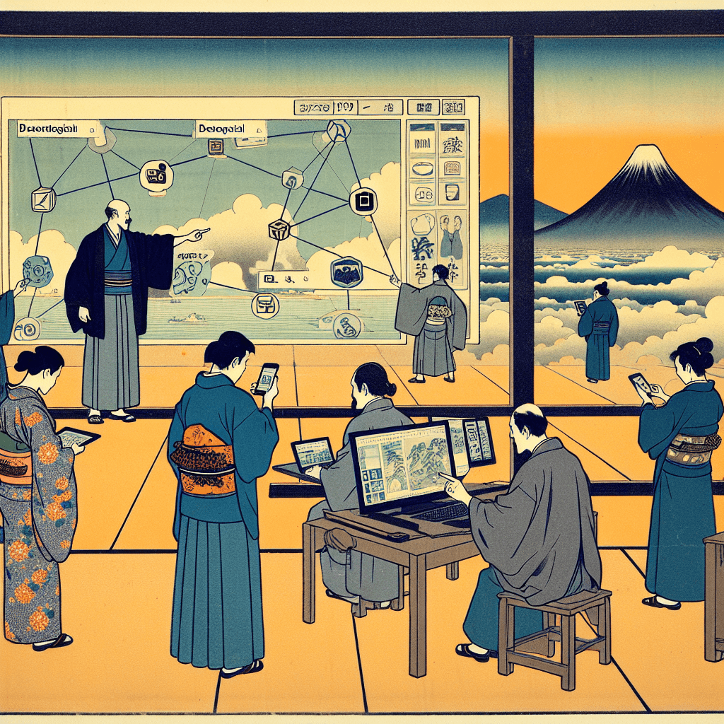 Create an image that represents the concept of deontological ethics, focusing on duty and rules, and how these principles guide moral decisions in the digital age.