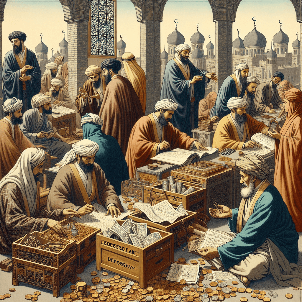 Create an image that represents the concept of aligning trading gains with Islamic finance principles, emphasizing the role of Zakat and philanthropy.