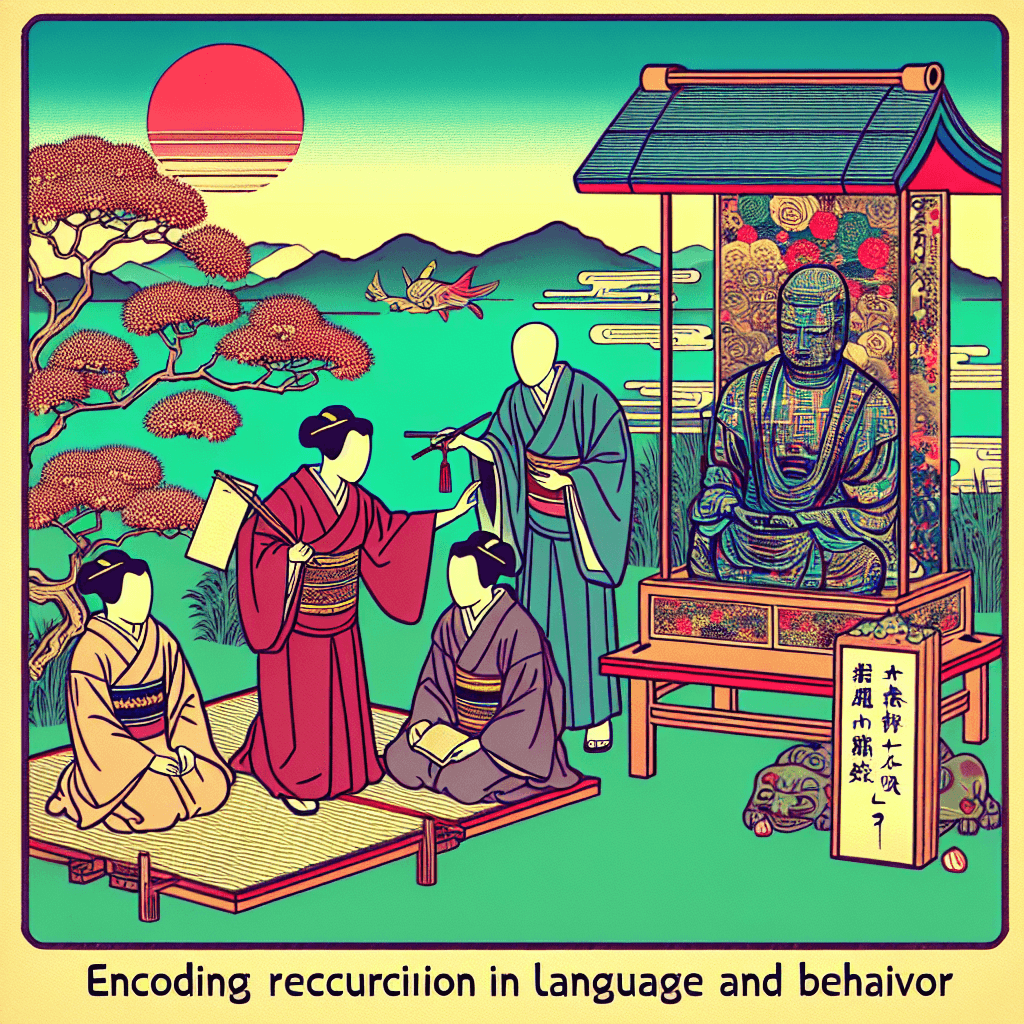 Create an image that visually represents the concept of encoding recursion in language and behavior, focusing on the idea of faithful AI protocols.