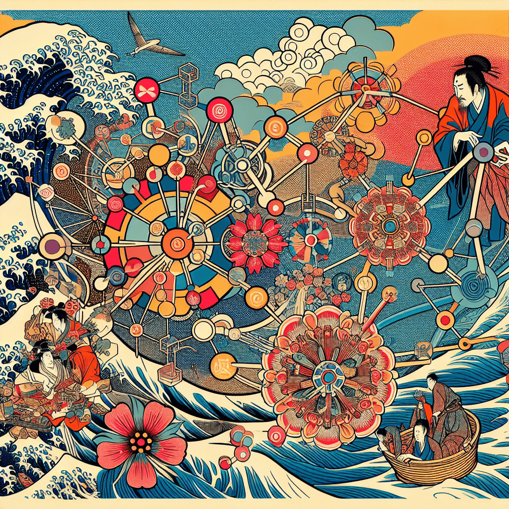 Create an image depicting interconnected systems, illustrating the concept of General Systems Theory where various elements interact and function as a cohesive whole.