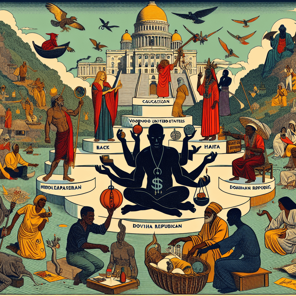 Create an image depicting the diverse practice of Voodoo across different cultures and regions around the world, highlighting its global influence and unique variations.