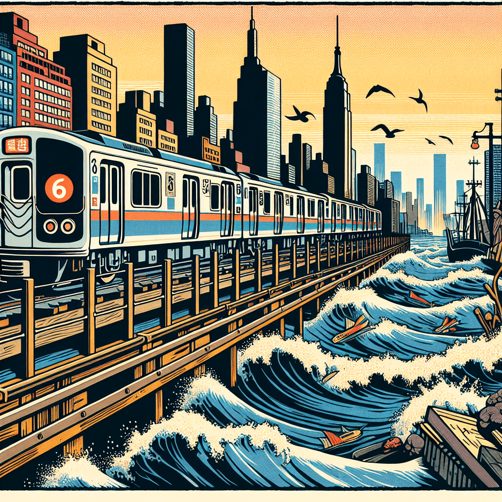 Create an image depicting the postwar optimism of New York City's 6 subway line, focusing on the R12, R14, and R15 train models, capturing the vibrant and hopeful atmosphere of the era.