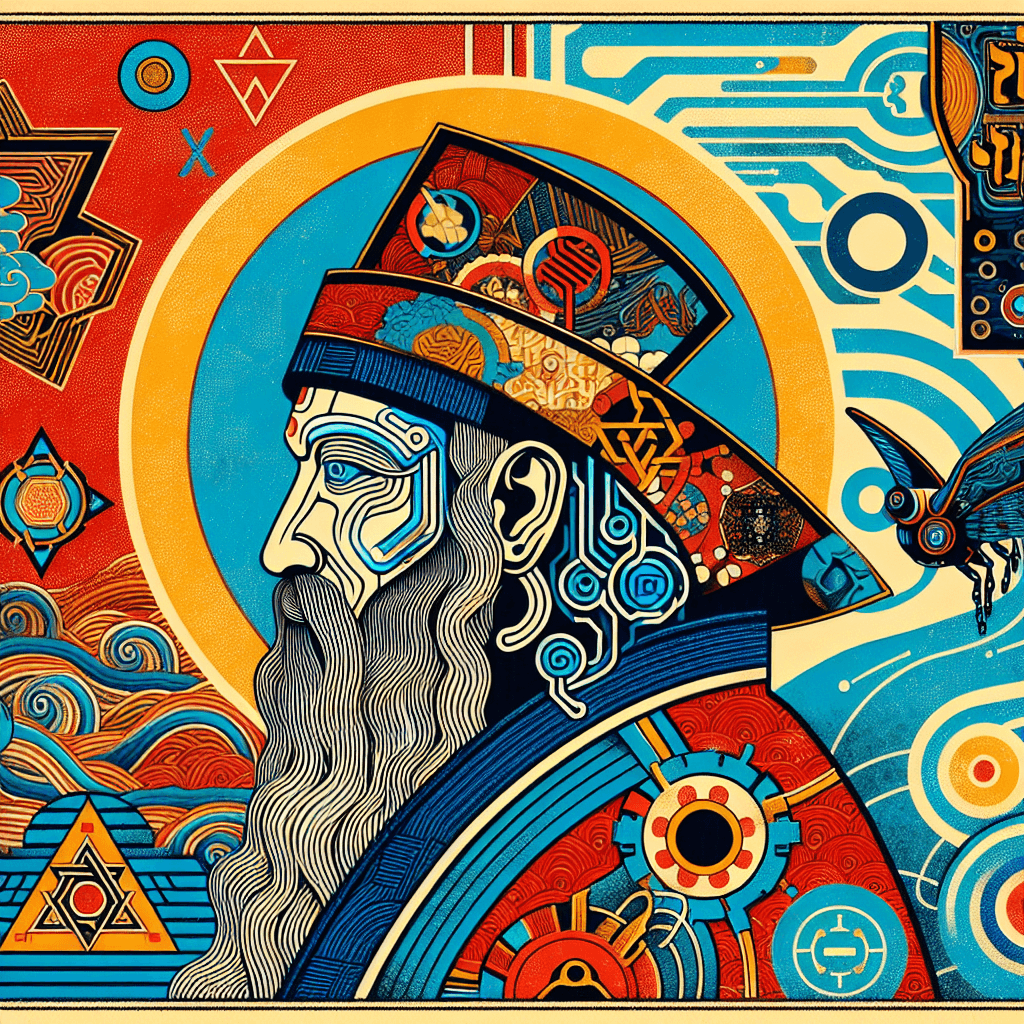 Create an image that merges ancient mystical symbols from the Sefer Yetzirah with futuristic elements of artificial intelligence, illustrating the connection between timeless wisdom and modern technology.