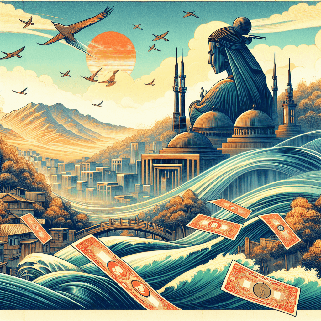 Create an image representing Jordan's blend of rich tradition, the impact of remittances on its economy, and its embrace of digital innovation.