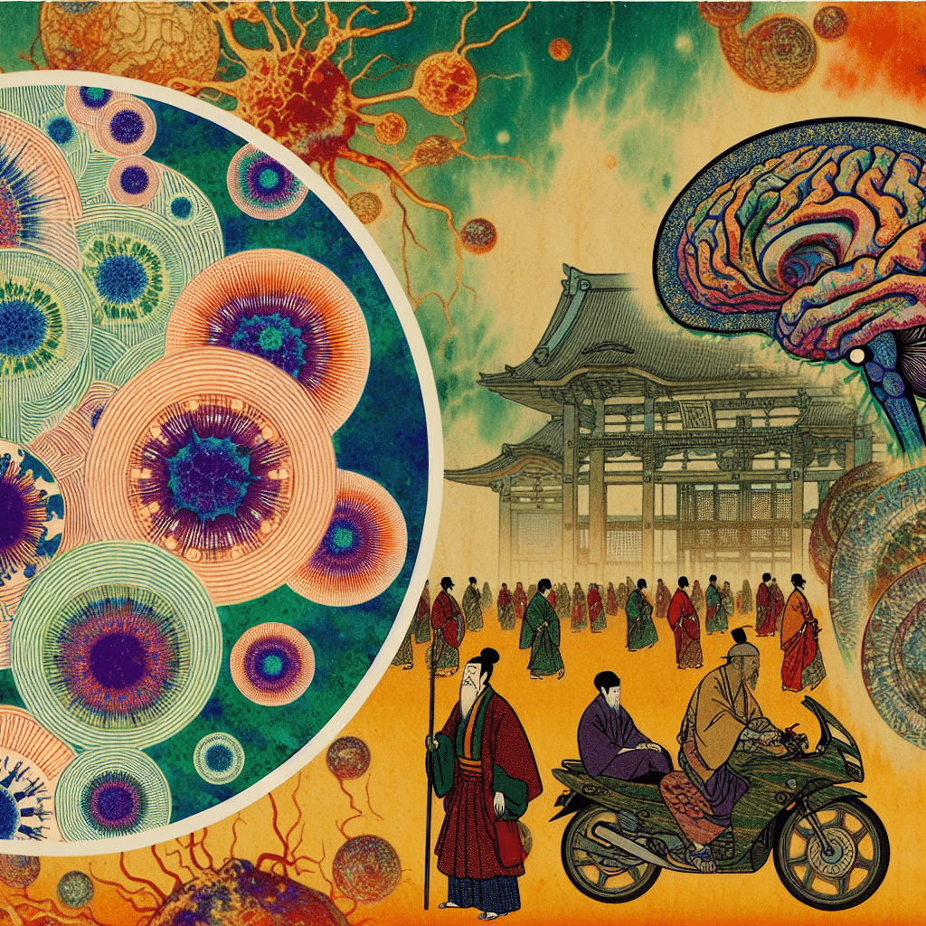 Create an image depicting the cognitive effects of *Toxoplasma gondii* on humans, illustrating the parasite's influence on the brain and behavior in a surreal, thought-provoking manner.