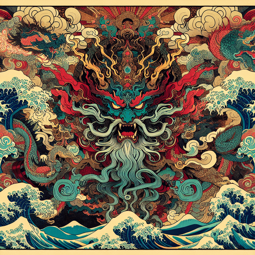 Create an image depicting Demogorgon, the Primeval Mystery, as an ancient, enigmatic entity shrouded in mystique and awe-inspiring power.