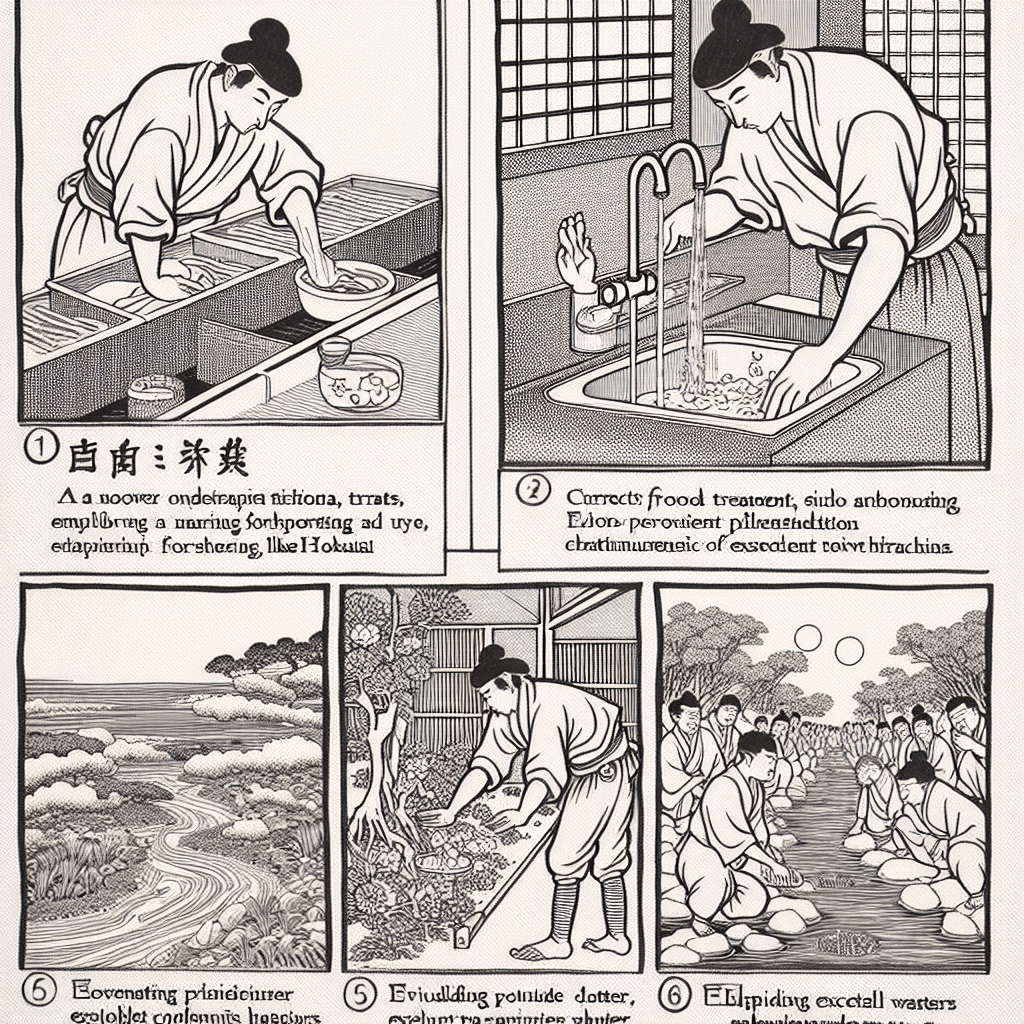 Create an image illustrating the prevention of T. gondii infection, focusing on measures such as proper food handling, avoiding contaminated water, and maintaining good hygiene practices.