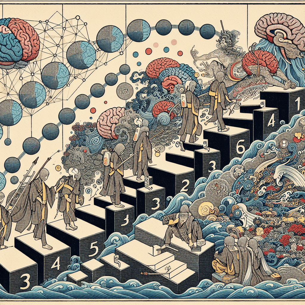 Create an image depicting the concept of cognitive enhancement through a step-by-step approach, symbolized by the numbers 1-2-3-4, illustrating the process of unlocking human potential.