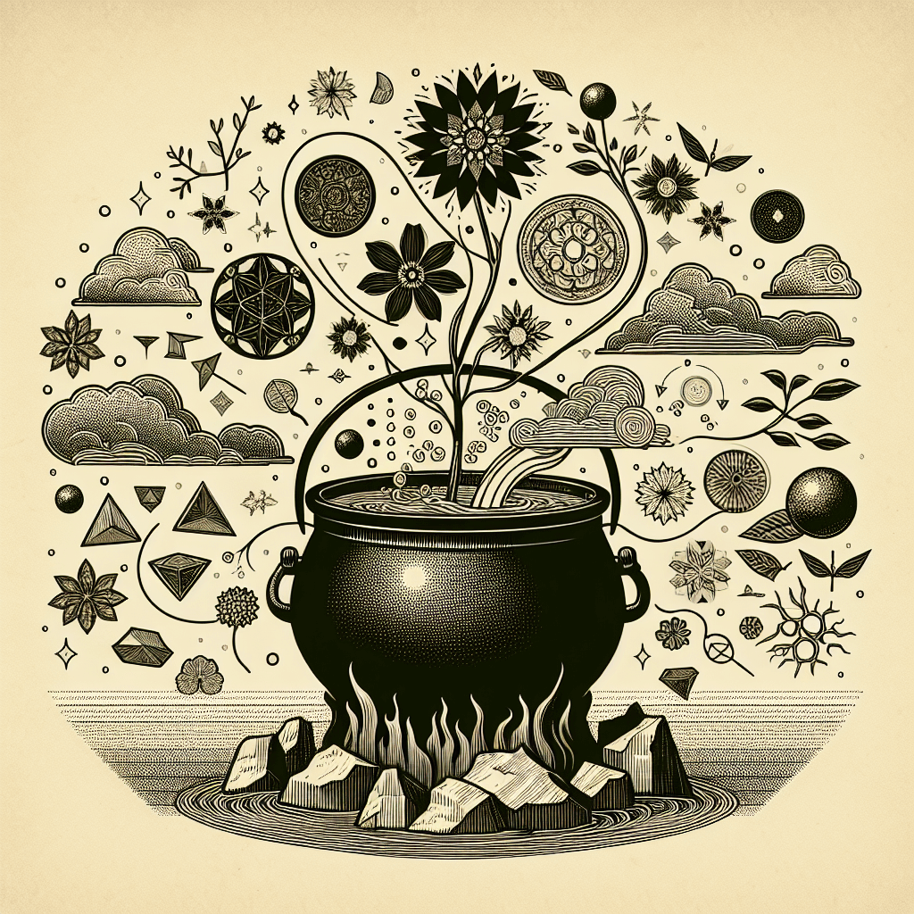 Create an image of a mystical cauldron, symbolizing the transformation of raw data into knowledge through high-performance computing frameworks.
