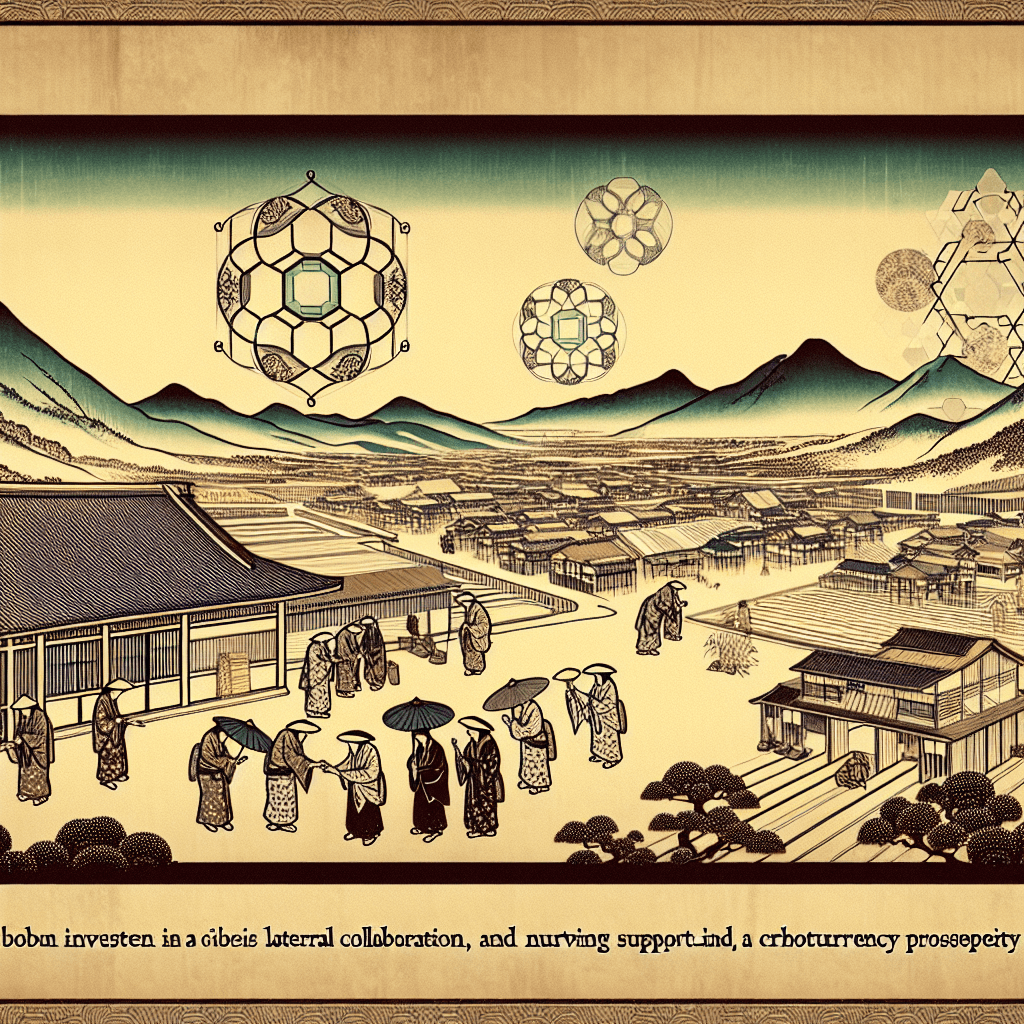 Create an image depicting the UAE's strategic investment in Binance, highlighting a caretaker approach with elements of collaboration and futuristic growth.