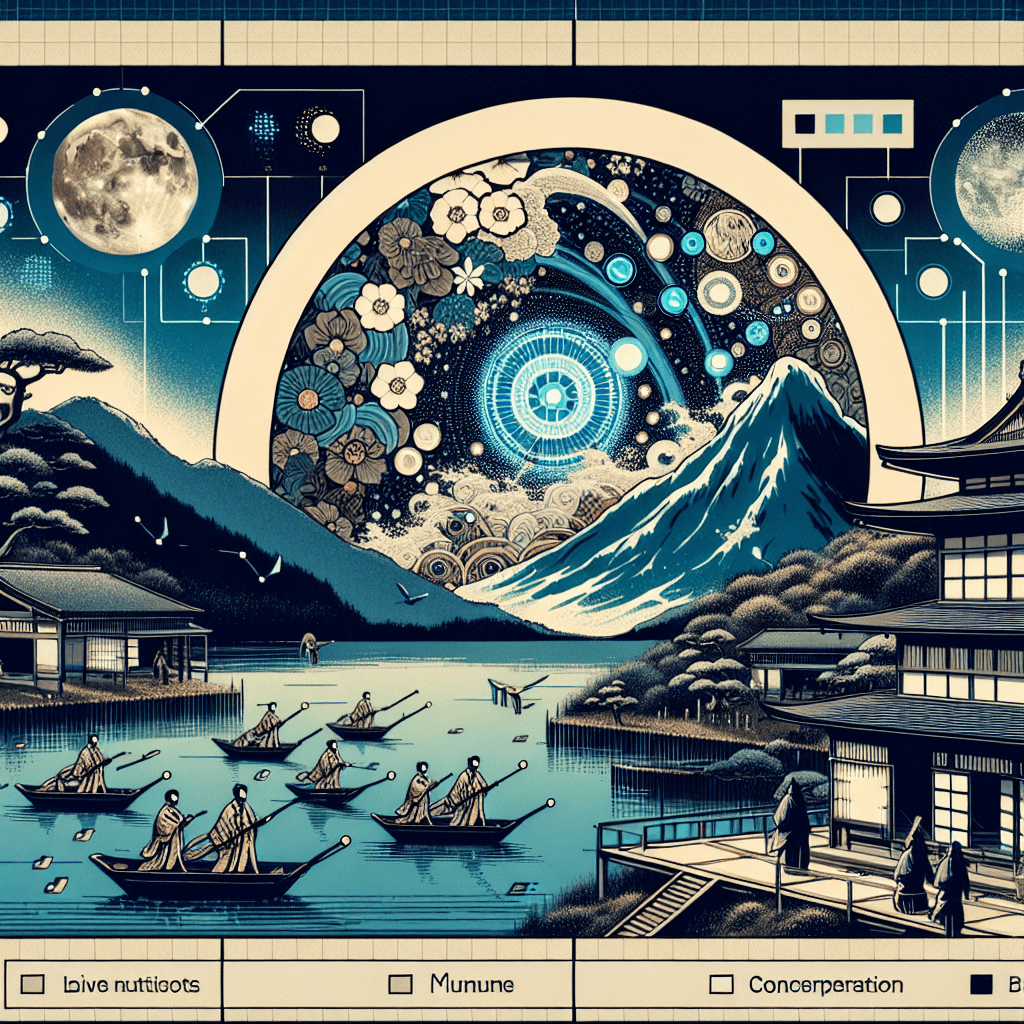 Create an image depicting Ajman's innovative approach by illustrating the use of live lunar data and the concept of caretaker concurrency.