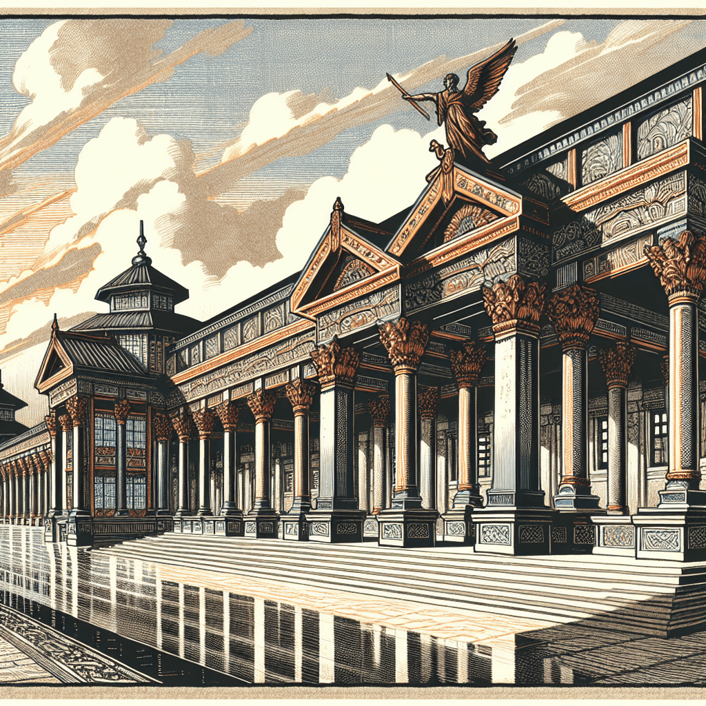 Create an image depicting the grandeur and architectural beauty of the Great Houses of King David, focusing on enhancing their historical and cultural significance.