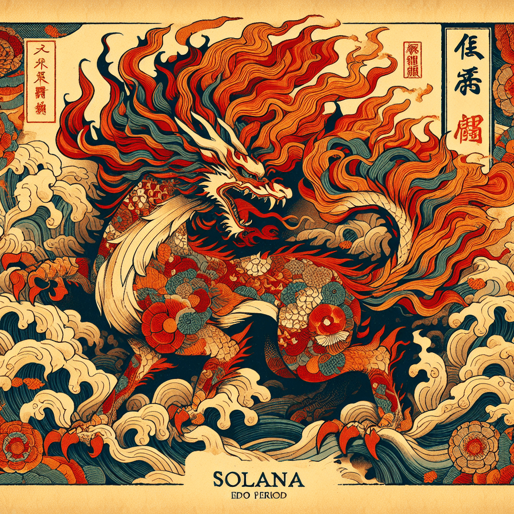 Design an image depicting Solana as a fiery entity, symbolizing its fast and powerful characteristics.