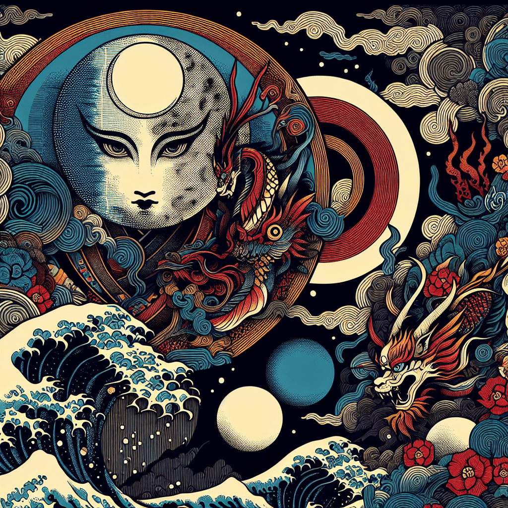 Create an image depicting the mystical and philosophical connection between Lilith and the Moon, exploring their influence on the spiritual aspects of cryptocurrency.