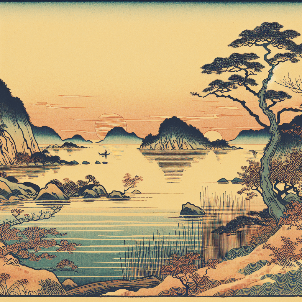 Create an image depicting a serene landscape where elements gradually transition from one focus to another, illustrating the gentle and almost imperceptible shift of attention.