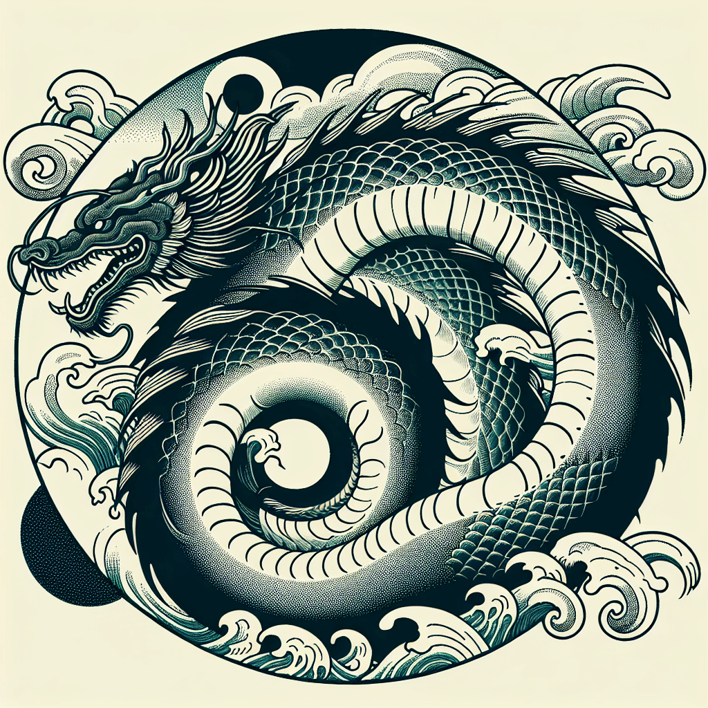 Create an image that combines the symbolism of the Ouroboros, representing cycles and eternal return, with Zen concepts of rebirth and transformation.