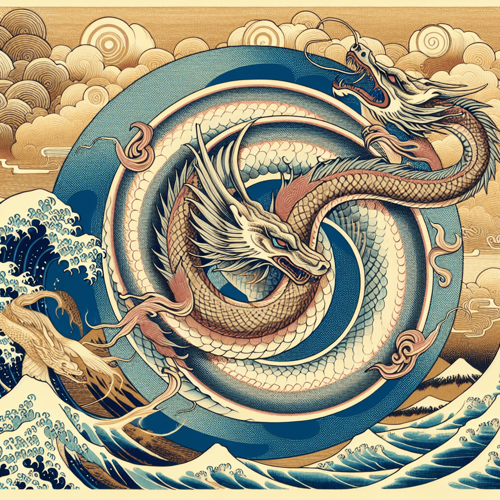 Create an image that combines the symbol of the Ouroboros, representing cycles and eternity, with elements of Zen rebirth, illustrating the concept of continuous renewal and spiritual awakening.